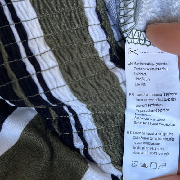 Smocked Strapless Romper Green Black White Stripes - Picture 8 of 13